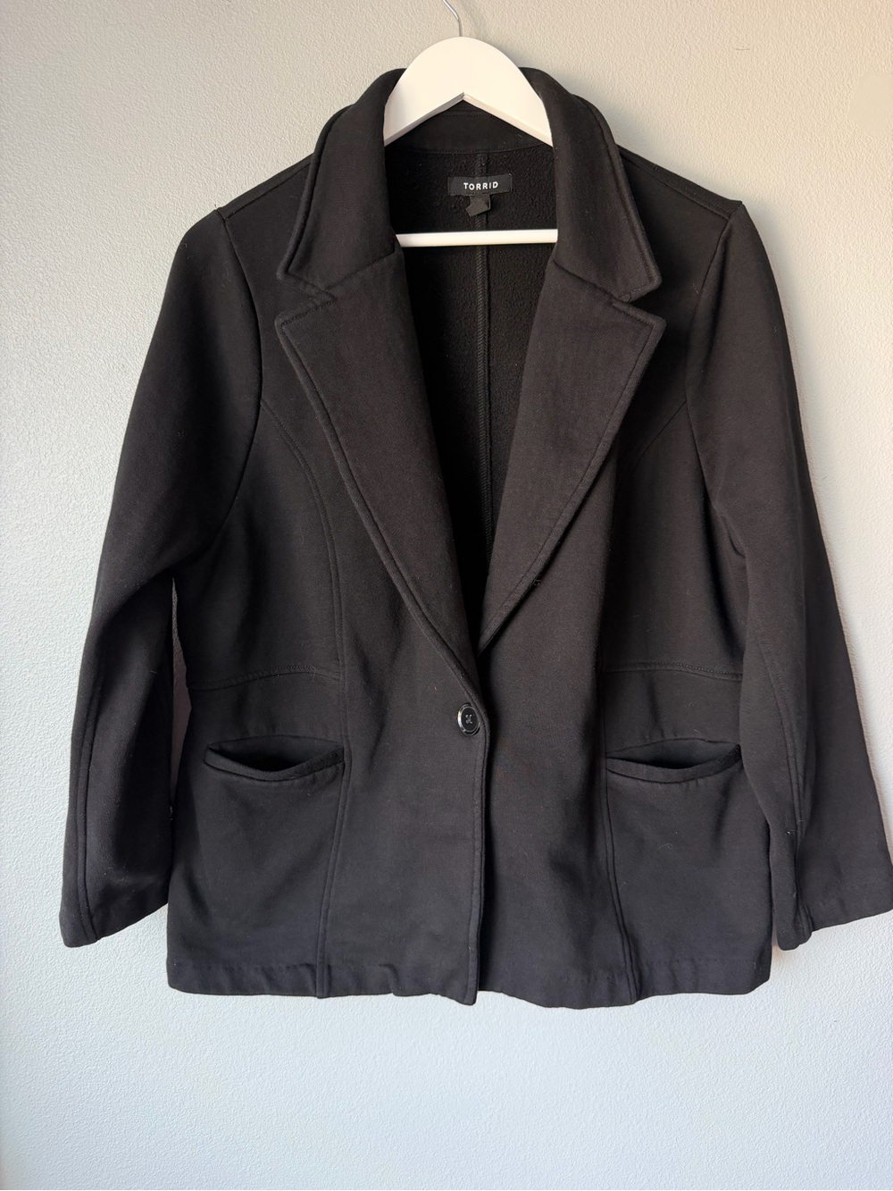 Torrid black one button long sleeve sweatshirt blazer Women’s size 2X